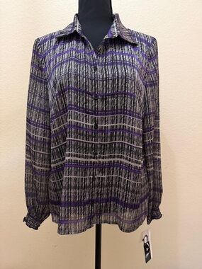 Peter Nygard Purple and Black Abstract Stripe Top